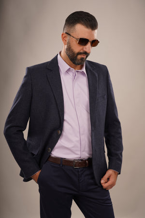 Cămașă Bărbați Lila din Bumbac cu Nasturi Acoperiți Slim Fit