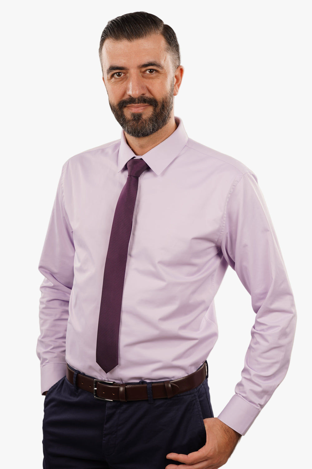 Cămașă Bărbați Lila din Bumbac cu Nasturi Acoperiți Slim Fit