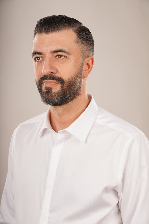 Cămașă Bărbați Albă Clasică cu Nasturi Acoperiți 6AM