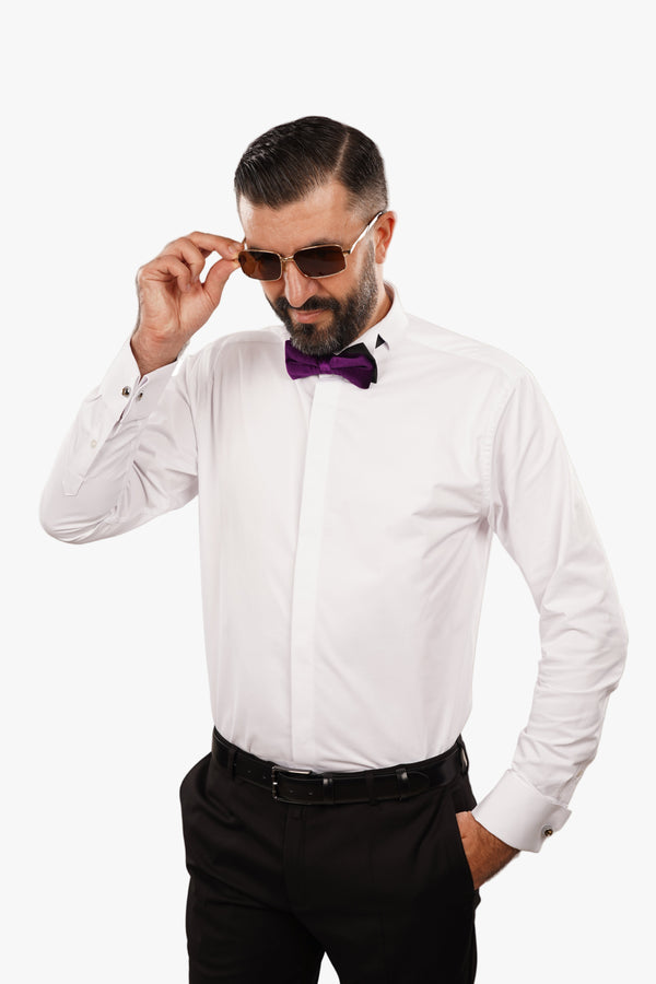 Cămașă Bărbați White Tie cu Guler Rândunică și Mansete pentru Butoni