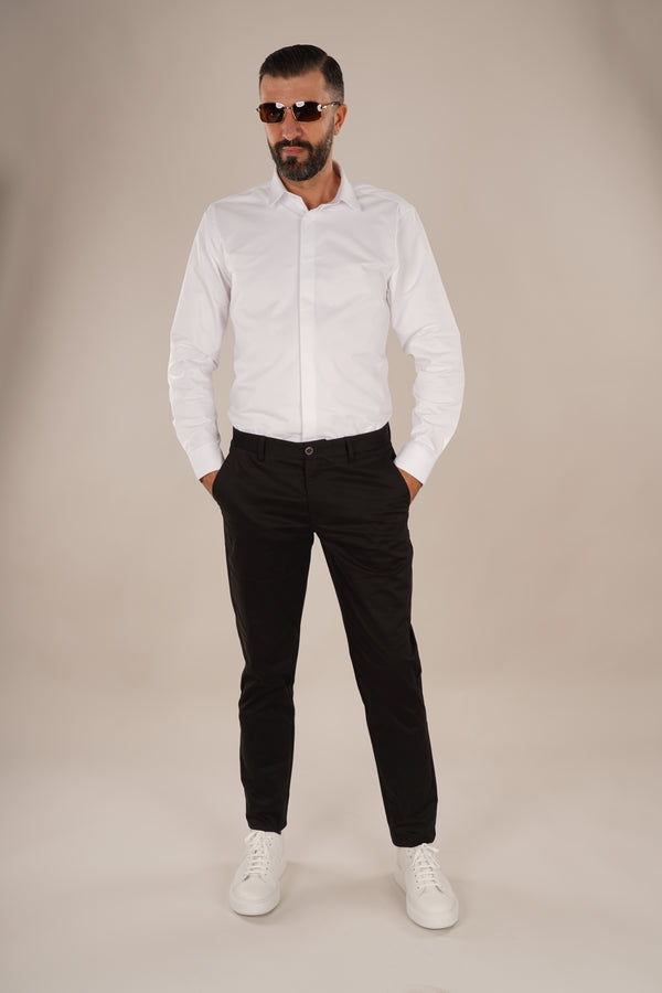 Pantaloni Bărbați Chinos Negri din Bumbac Slim Fit 6AM