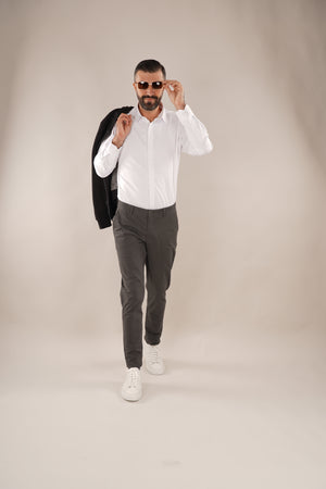 Pantaloni Bărbați Chinos Gri din Bumbac Slim Fit 6AM