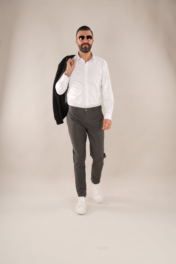 Pantaloni Bărbați Chinos Gri din Bumbac Slim Fit 6AM