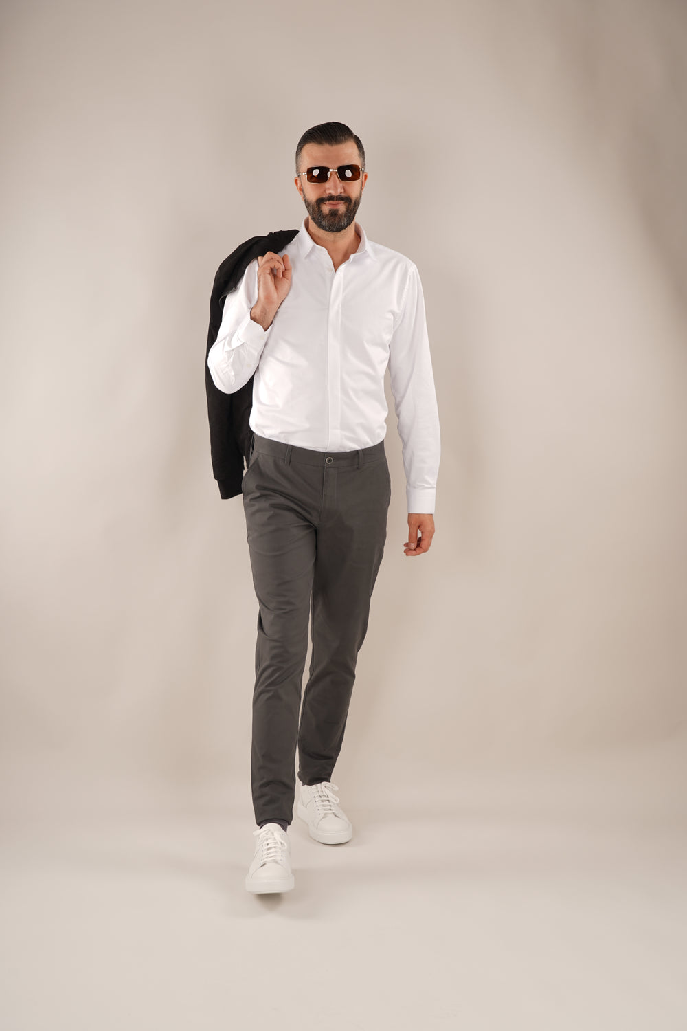 Pantaloni Bărbați Chinos Gri din Bumbac Slim Fit 6AM