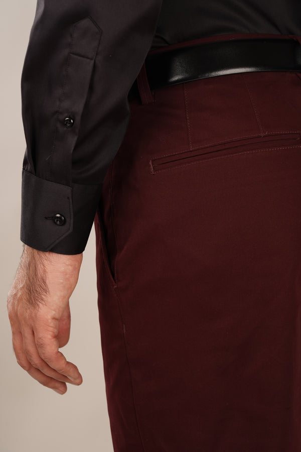 Pantaloni Bărbați Chinos Vișinii din Bumbac Comfort Fit 6AM