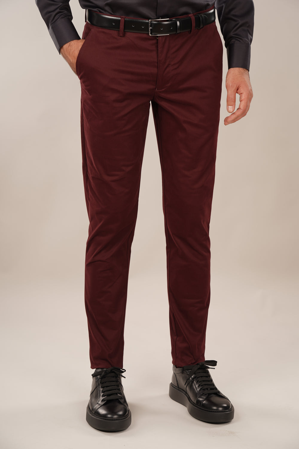 Pantaloni Bărbați Chinos Vișinii din Bumbac Comfort Fit 6AM