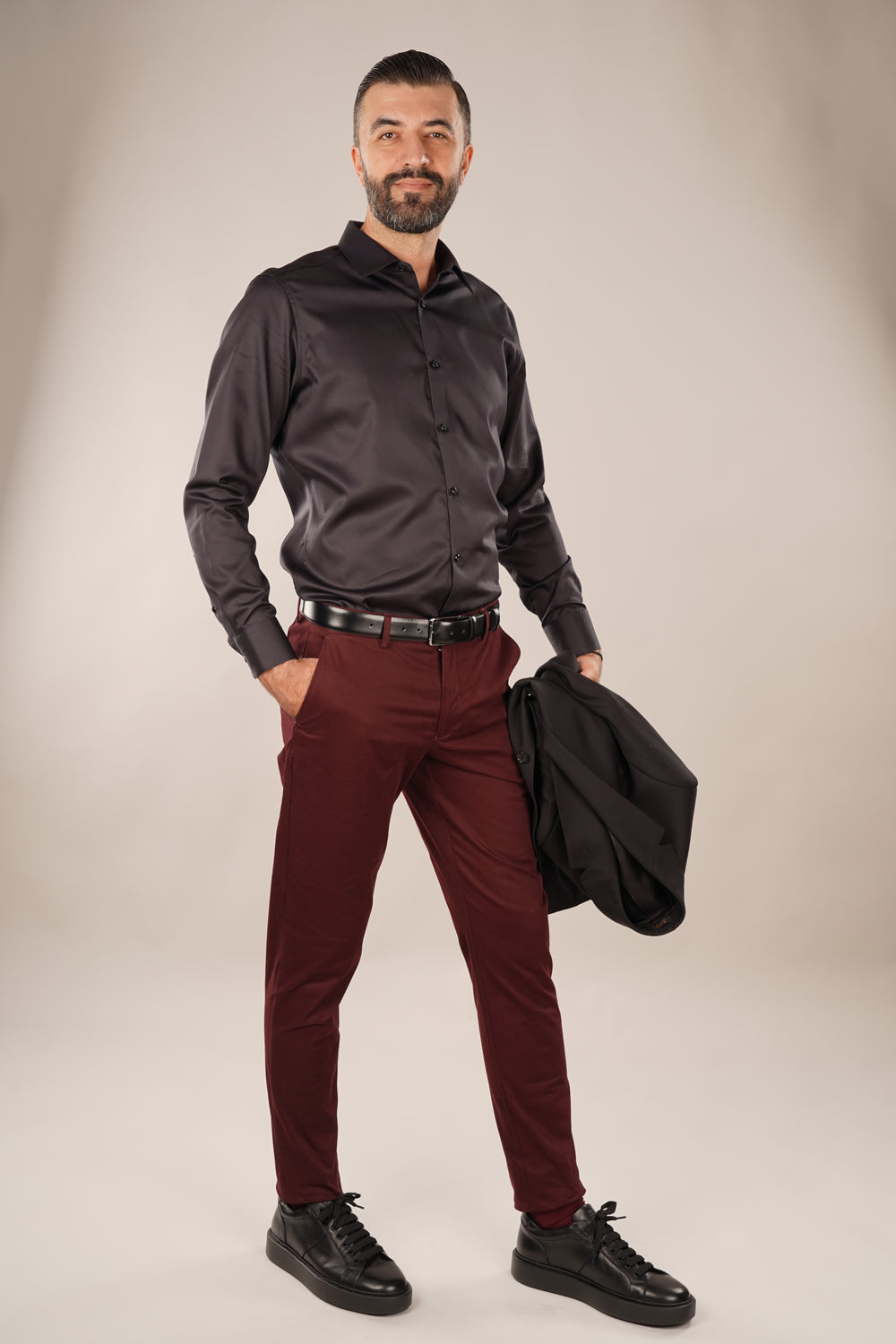Pantaloni Bărbați Chinos Vișinii din Bumbac Comfort Fit 6AM