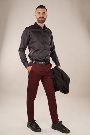 Pantaloni Bărbați Chinos Vișinii din Bumbac Comfort Fit 6AM