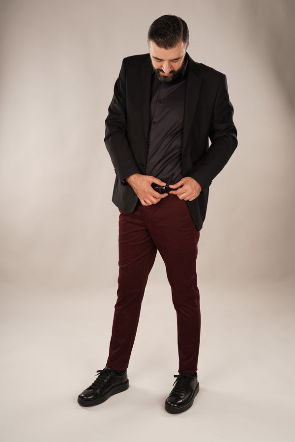 Pantaloni Bărbați Chinos Vișinii din Bumbac Comfort Fit 6AM