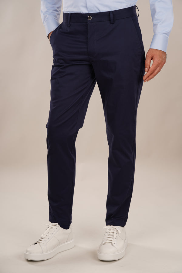 Pantaloni Bărbați Chinos Bleumarin din Bumbac Slim Fit 6AM