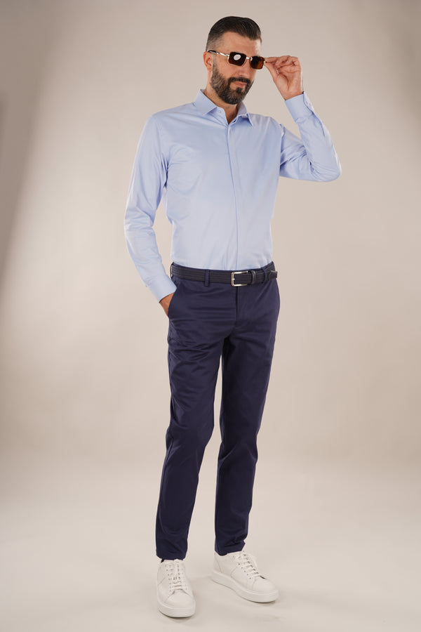 Pantaloni Bărbați Chinos Bleumarin din Bumbac Slim Fit 6AM