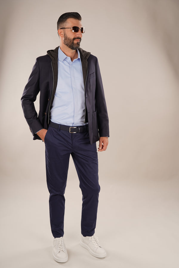 Pantaloni Bărbați Chinos Bleumarin din Bumbac Slim Fit 6AM