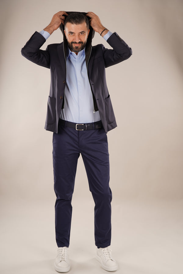 Pantaloni Bărbați Chinos Bleumarin din Bumbac Slim Fit 6AM