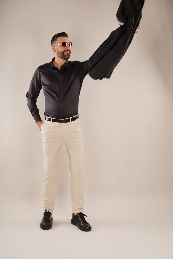 Pantaloni Bărbați Chinos Bej din Bumbac Slim Fit 6AM