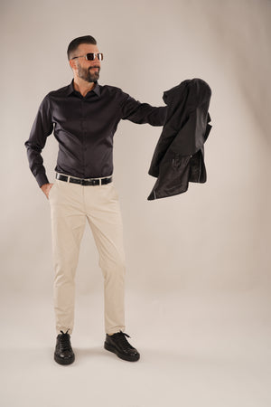 Pantaloni Bărbați Chinos Bej din Bumbac Slim Fit 6AM