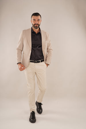Pantaloni Bărbați Chinos Bej din Bumbac Slim Fit 6AM