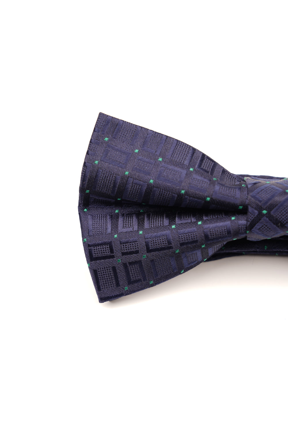 Papion pre-legat albastru închis cu puncte verzi din mătase