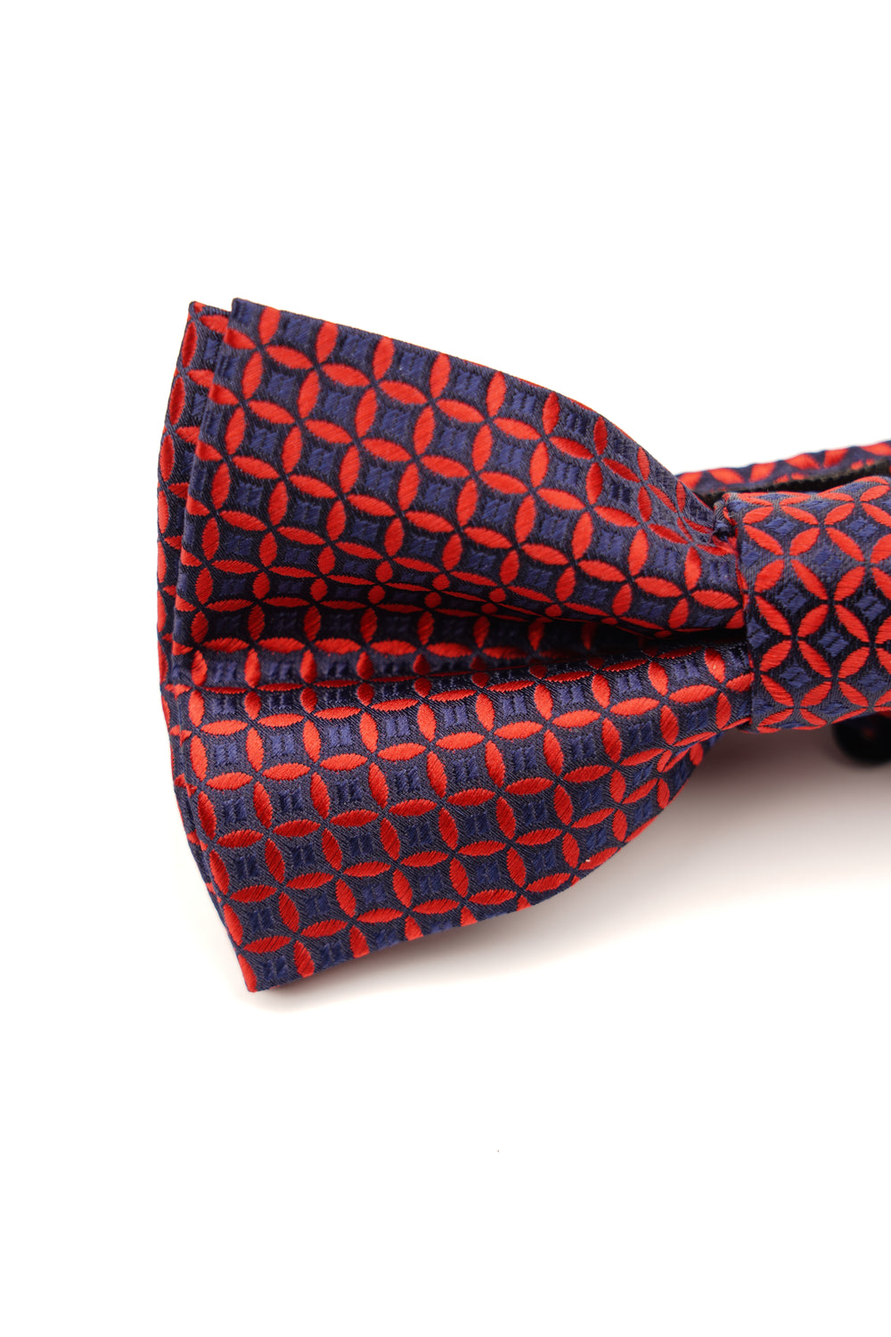 Papion pre-legat albastru cu model geometric roșu din mătase