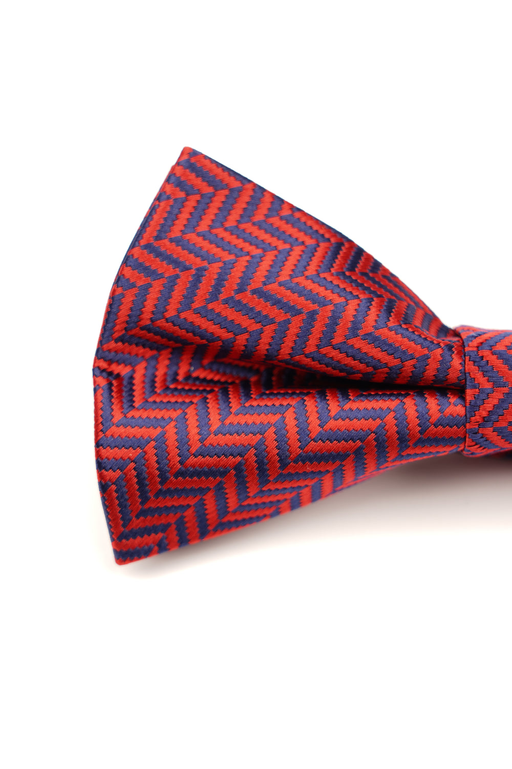 Papion pre-legat roșu cu model zig-zag albastru din mătase