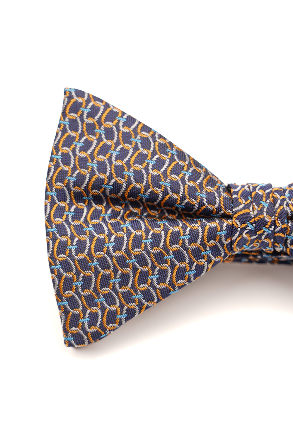 Papion pre-legat albastru cu model geometric auriu din mătase