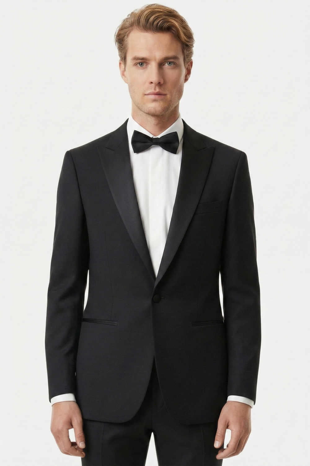 Smoking Negru Structurat cu Rever Satinat 6AM101