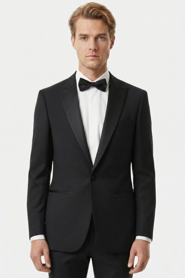 Smoking Negru Structurat cu Rever Satinat 6AM101