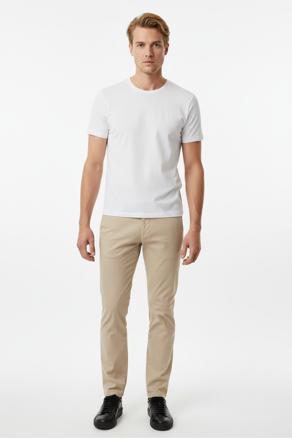 Pantaloni Bărbați Chinos Bej din Bumbac Slim Fit 6AM