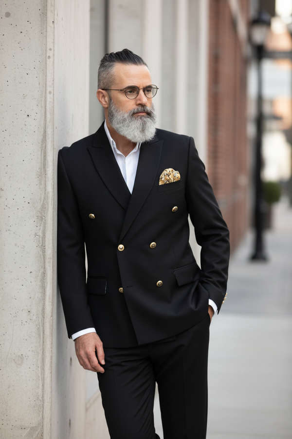 Costum la Două Rânduri de Nasturi - Negru Texturat 6AM101