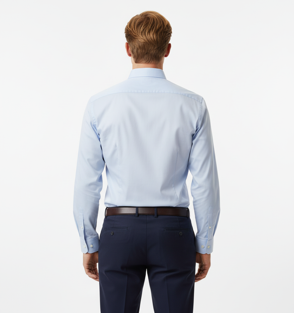 Cămașă Bărbați Albastră din Bumbac cu Nasturi Acoperiți Slim Fit 6AMCA00003