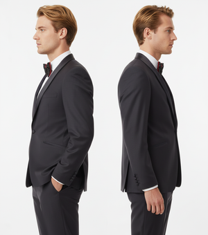 Smoking din Lână Premium Extrafină cu Rever Satinat - Bleumarin 6AM1009342