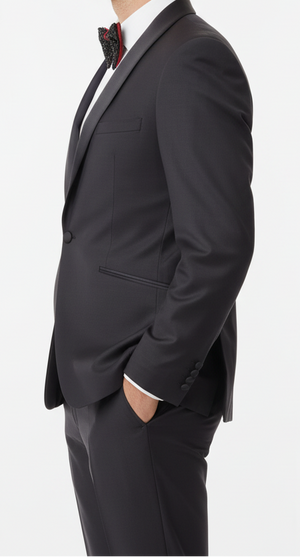 Smoking din Lână Premium Extrafină cu Rever Satinat - Bleumarin 6AM1009342