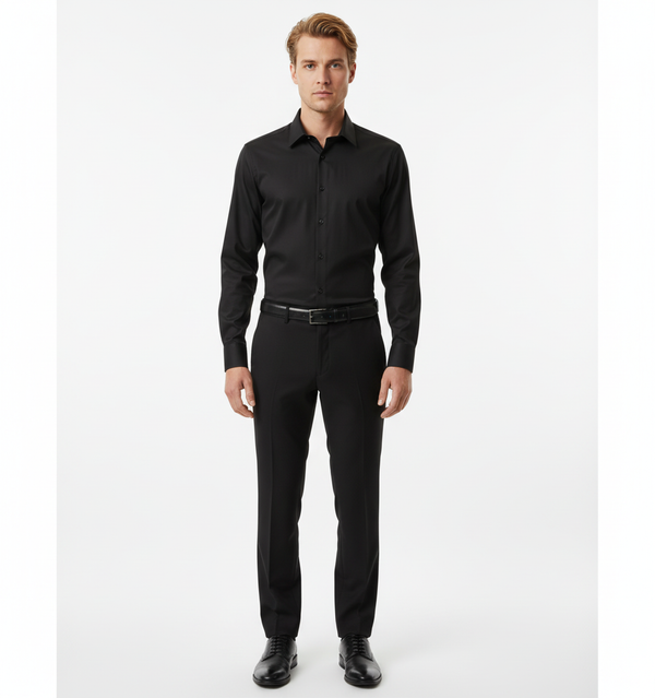 Cămașă Bărbați Neagră Uni – 100% Bumbac Superfin
