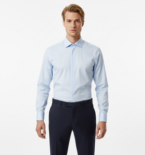 Cămașă Bărbați Albastră din Bumbac cu Nasturi Acoperiți Slim Fit 6AMCA00003