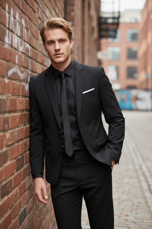 Costum Clasic din Lână Fină - Negru Texturat 6AM101