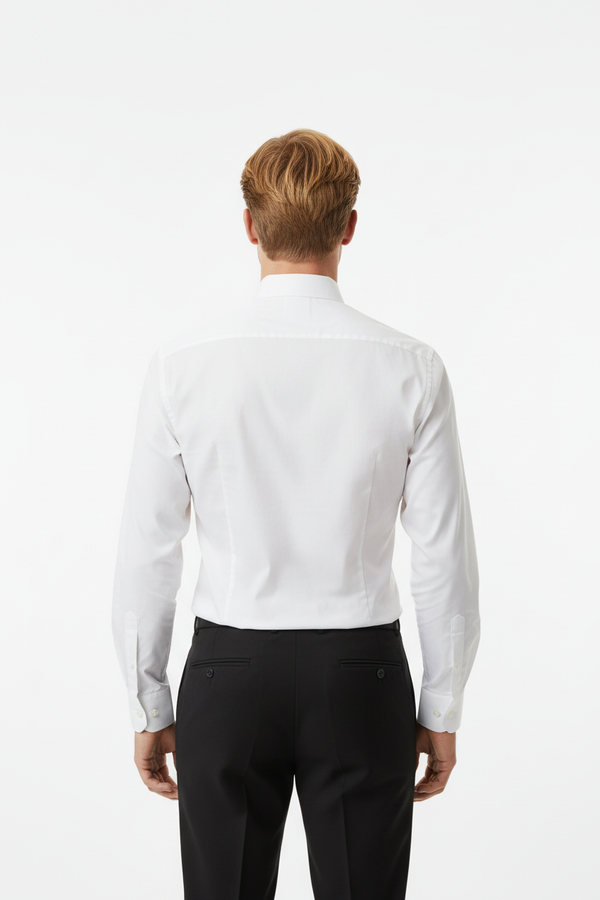 Cămașă Bărbați Albă din Bumbac cu Nasturi Acoperiți