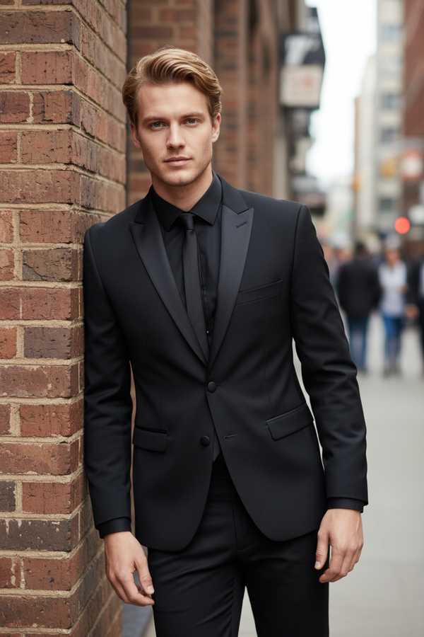 Costum Clasic din Lână Fină - Negru Texturat 6AM101