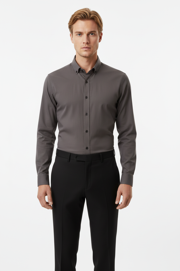 Cămașă Bărbați Gri – Bumbac Elastic
