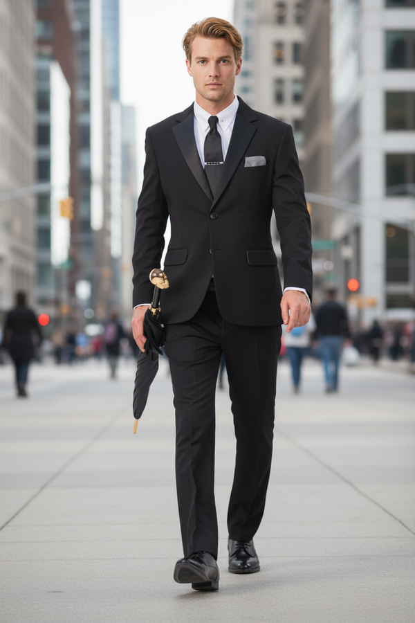 Costum Clasic din Lână Fină - Negru Texturat 6AM101