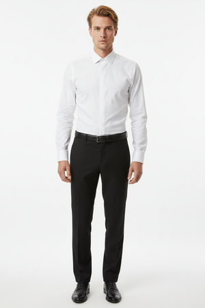 Cămașă Bărbați Albă din Bumbac cu Nasturi Acoperiți