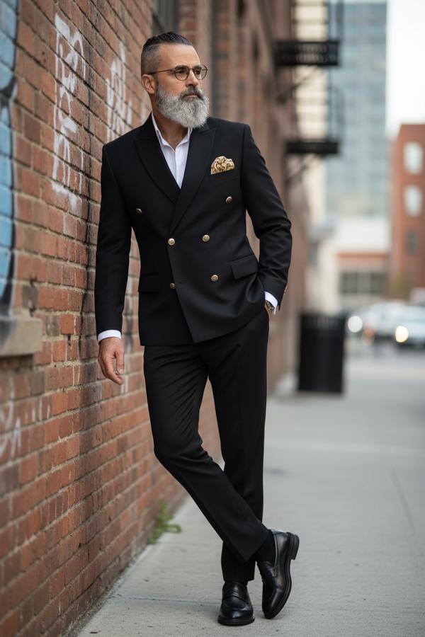 Costum la Două Rânduri de Nasturi - Negru Texturat 6AM101