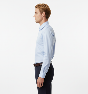 Cămașă Bărbați Albastră din Bumbac cu Nasturi Acoperiți Slim Fit 6AMCA00003