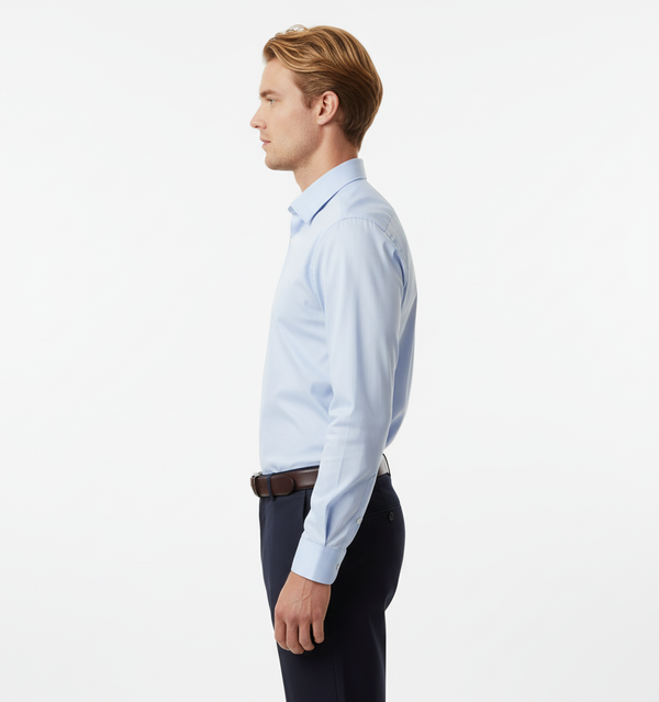 Cămașă Bărbați Albastră din Bumbac cu Nasturi Acoperiți Slim Fit 6AMCA00003