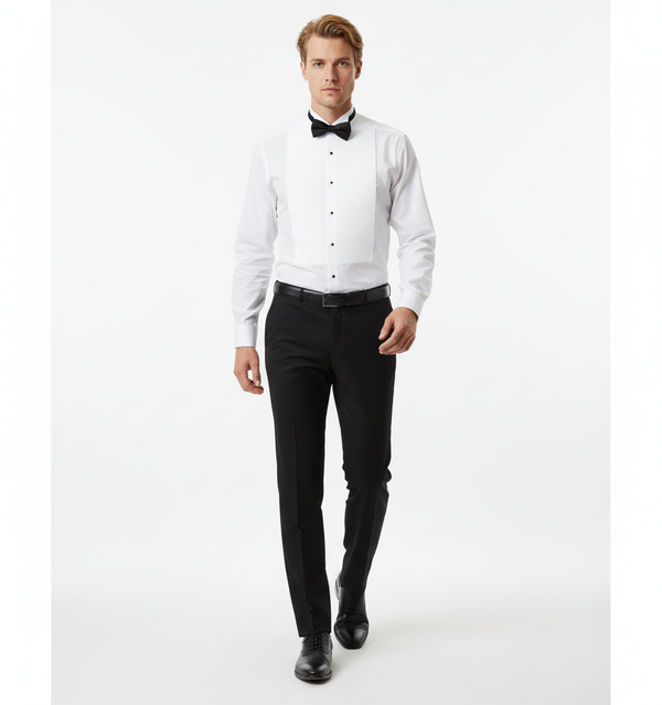 Cămașă Bărbați White Tie cu Guler Rândunică și Plastron 6AMCA00001