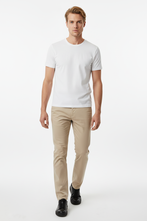 Pantaloni Bărbați Chinos Bej din Bumbac Slim Fit 6AM