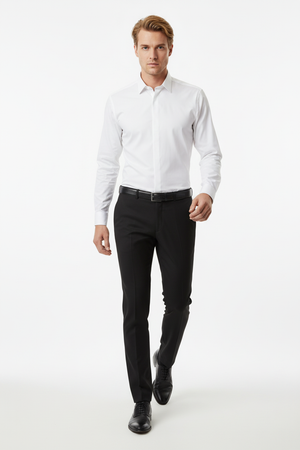 Cămașă Bărbați Albă din Bumbac cu Nasturi Acoperiți