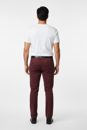 Pantaloni Bărbați Chinos Vișinii din Bumbac Slim Fit 6AM