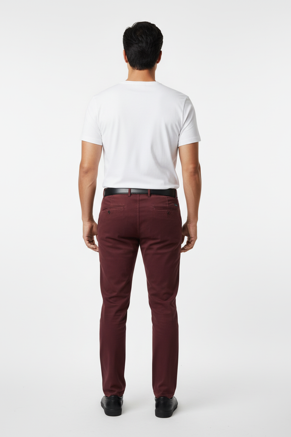 Pantaloni Bărbați Chinos Vișinii din Bumbac Slim Fit 6AM