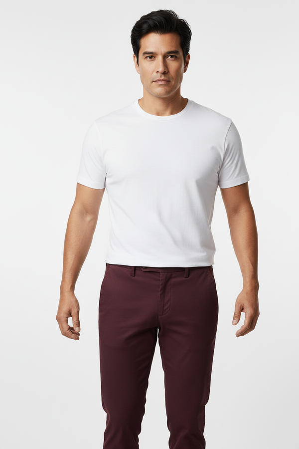 Pantaloni Bărbați Chinos Vișinii din Bumbac Slim Fit 6AM