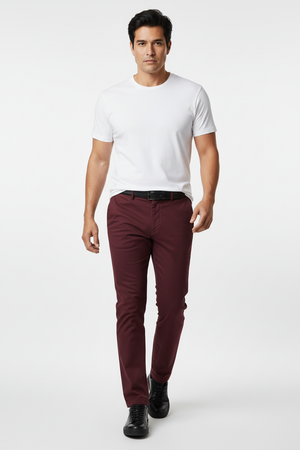 Pantaloni Bărbați Chinos Vișinii din Bumbac Slim Fit 6AM