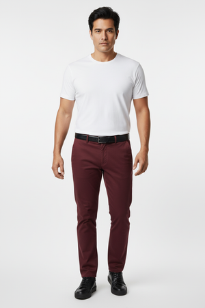 Pantaloni Bărbați Chinos Vișinii din Bumbac Slim Fit 6AM